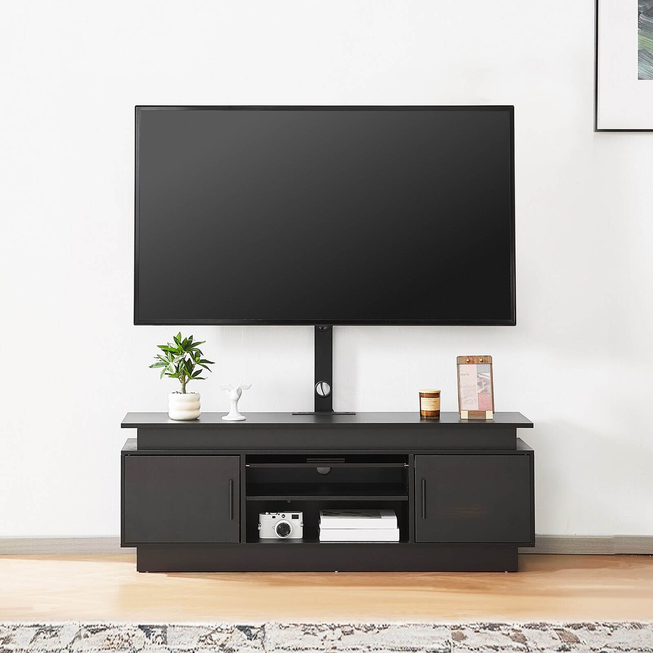 60 Inch TV Stand with Mount, LED Lights & Power Outlet, Adjustable Height